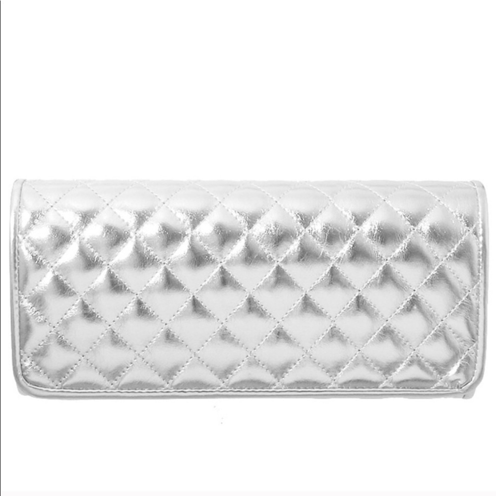 Quilted Metallic Convertible Clutch Silver